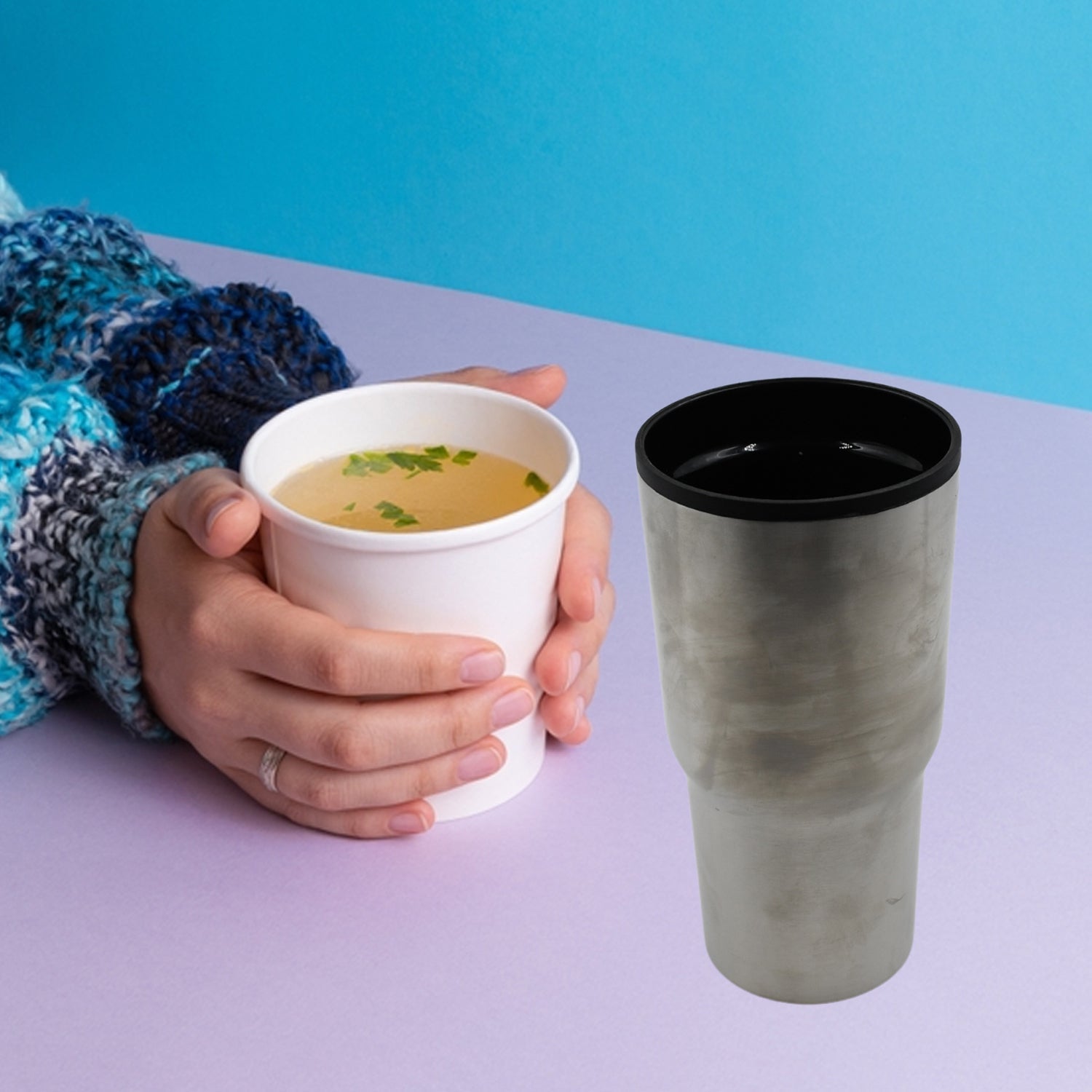 Double-walled stainless steel vacuum insulated coffee cup, travel mug without lid. Double-walled stainless steel vacuum insulated coffee cup, travel mug without lid.